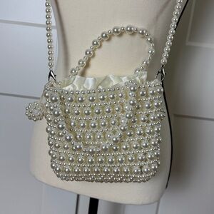 Handmade pearl beaded convertible cross body purse with handles bridal satchel